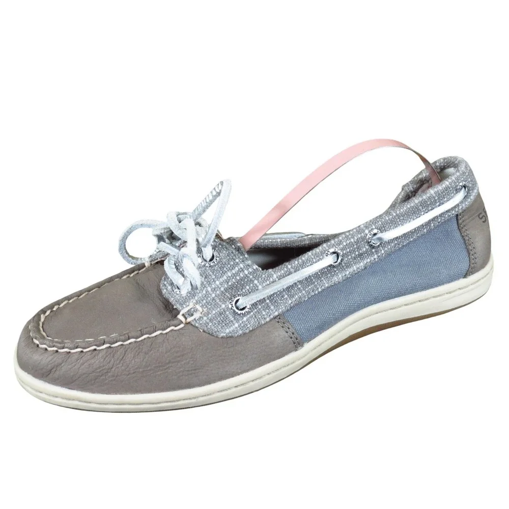 Sperry Songfish Women Casual Boat Shoes Size 6.5‎ Medium Gray Leather Textile